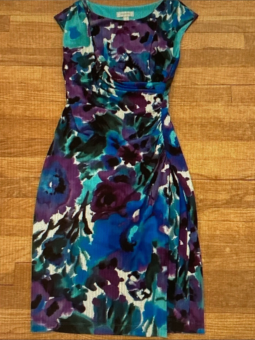 Dress Barn Teal, Blue & Purple Floral Midi Dress